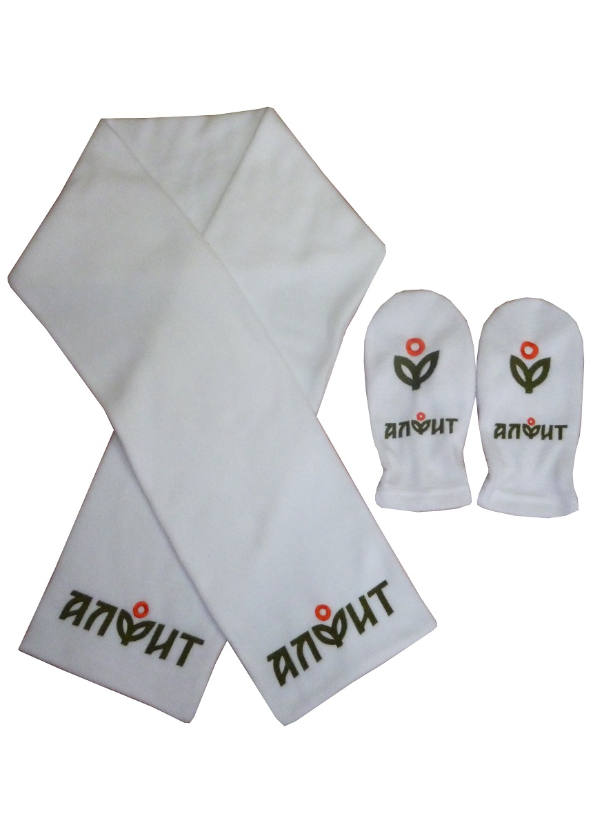 комплект шарф и варежки из флиса с вышивкой логотипа